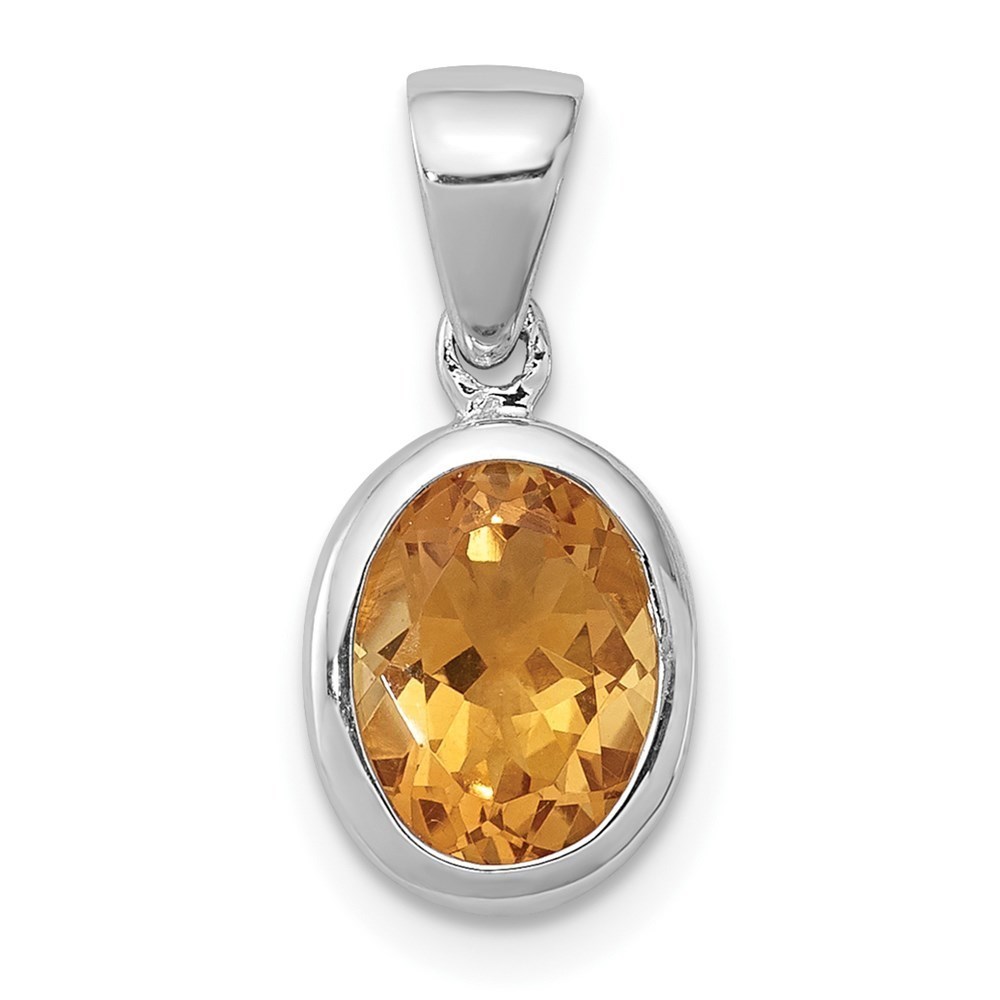 925 Sterling Silver Citrine Nov. Birthstone Necklace Charm Pendant 17 x 8 mm